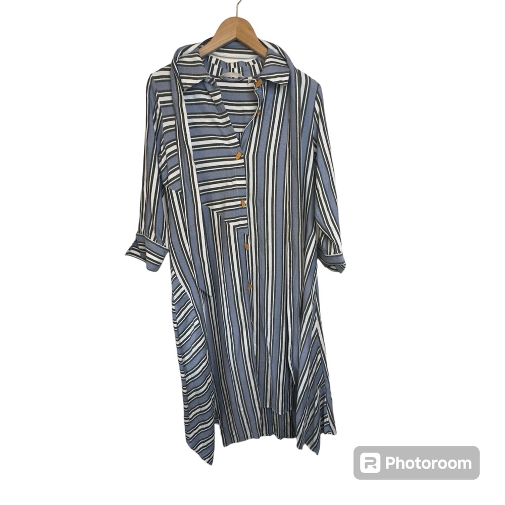 Soft Surroundings Women’s Med Standout Midi Dress Blue White Striped Lagenlook